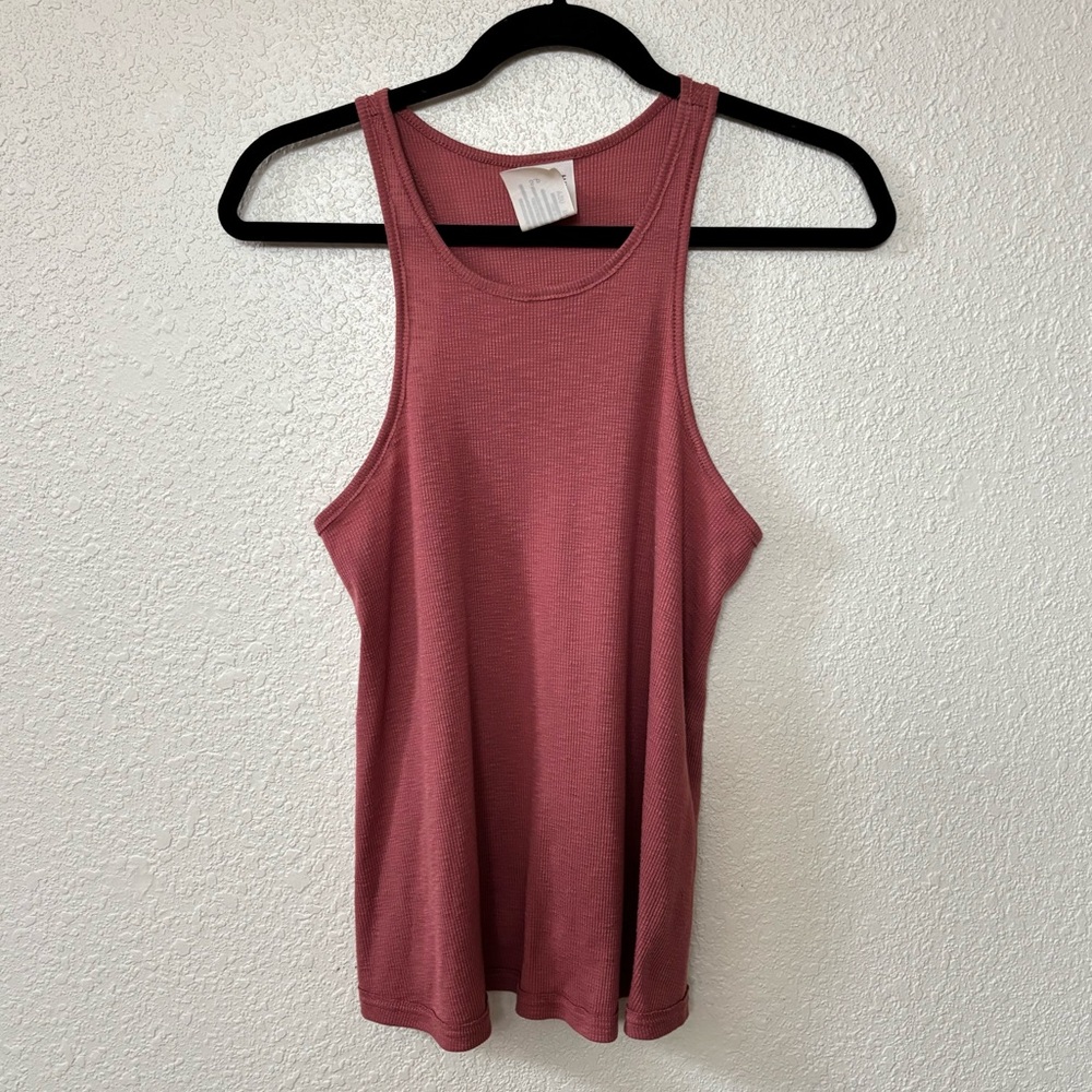 Free People Pink Ribbed High Neck Swing Style Tank Top Small